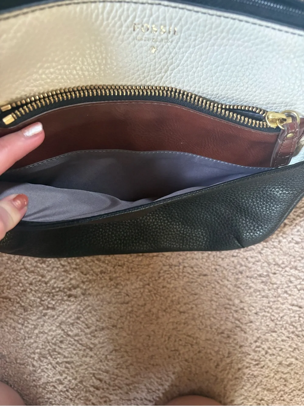Fossil Black, White & Brown Colorblock Crossbody Clutch